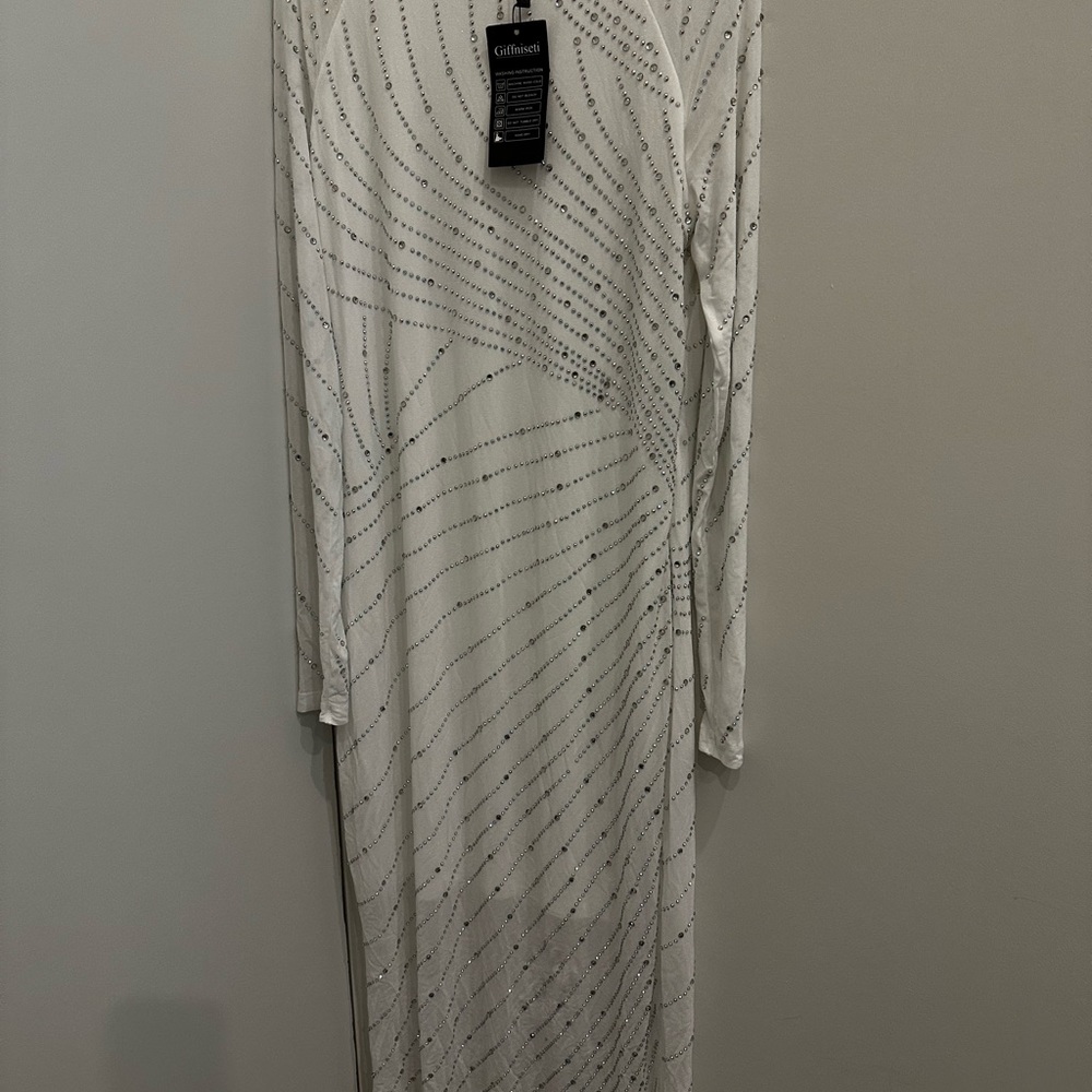Striped Rhinestone Split Back Bodycon Dress - Picture 5 of 6